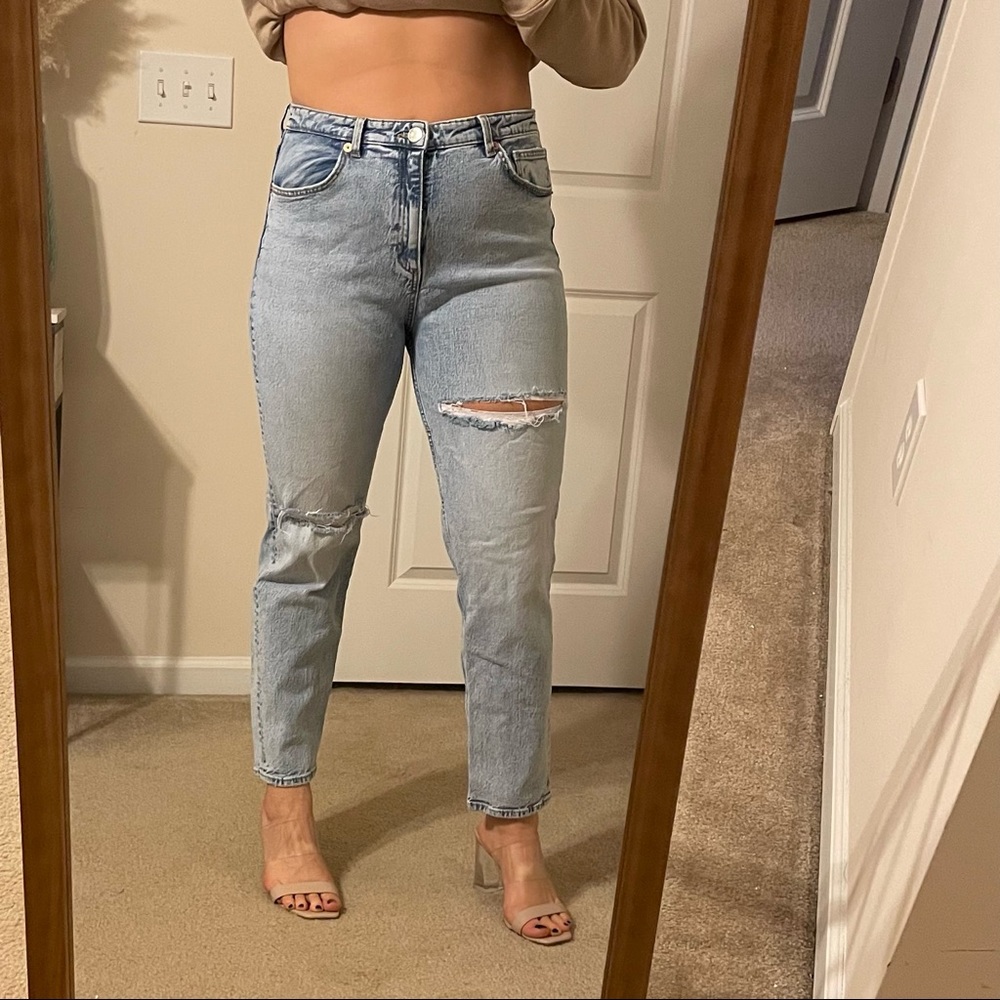Zara Slim Fit Hi Rise Ripped Jeans